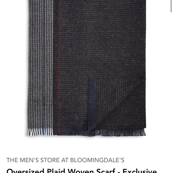 Bloomingdale's Black, Grey and Blue Plaid Woven Scarf - Picture 1 of 4
